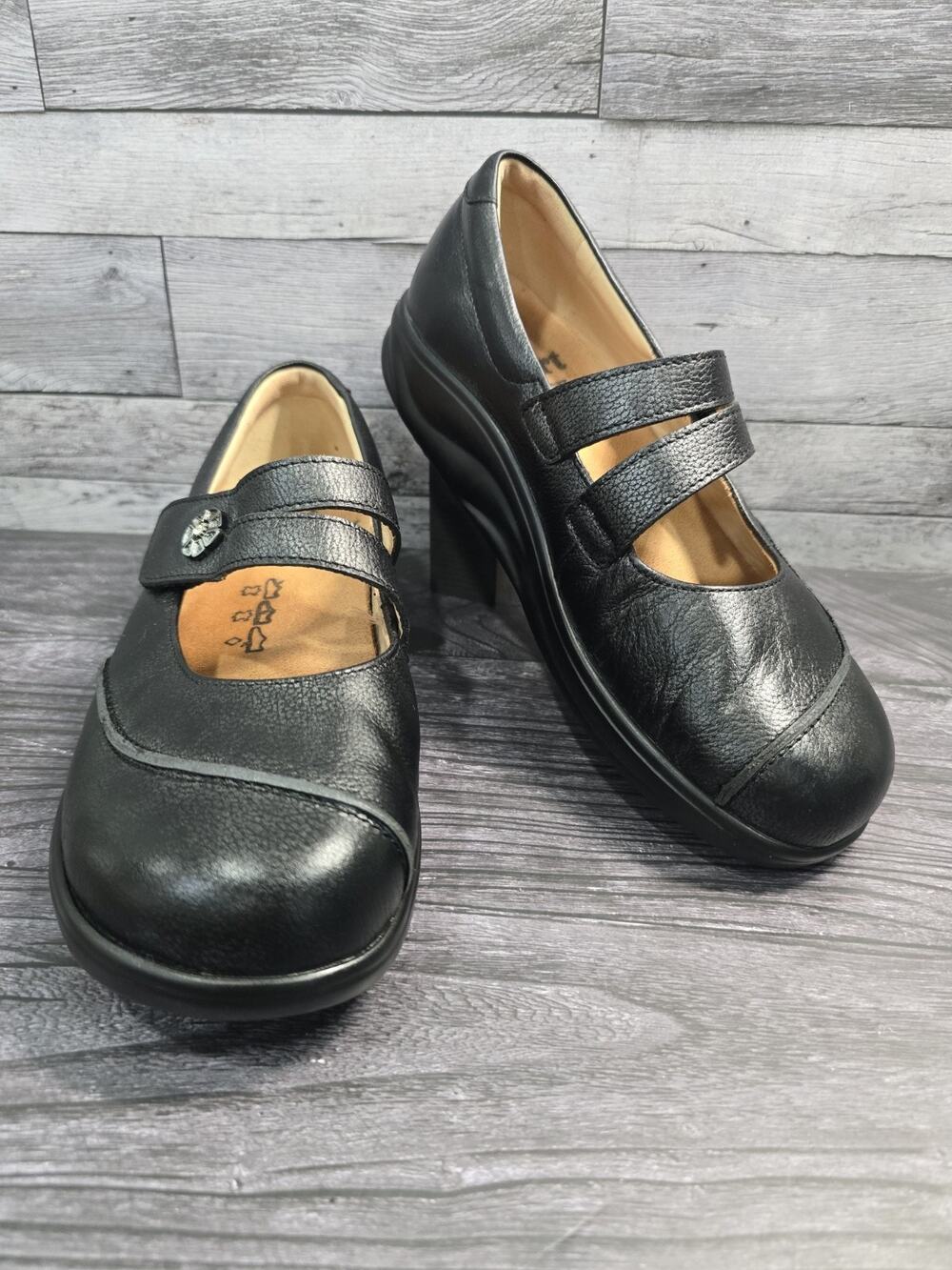 Finn Comfort Sacramento Black Leather Mary Jane Shoes Women's EU 38 US 7.5 UK 5